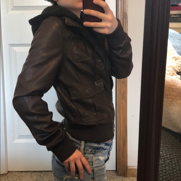 Foreign Exchange Faux Leather Jacket/Hoodie - Picture 2 of 8